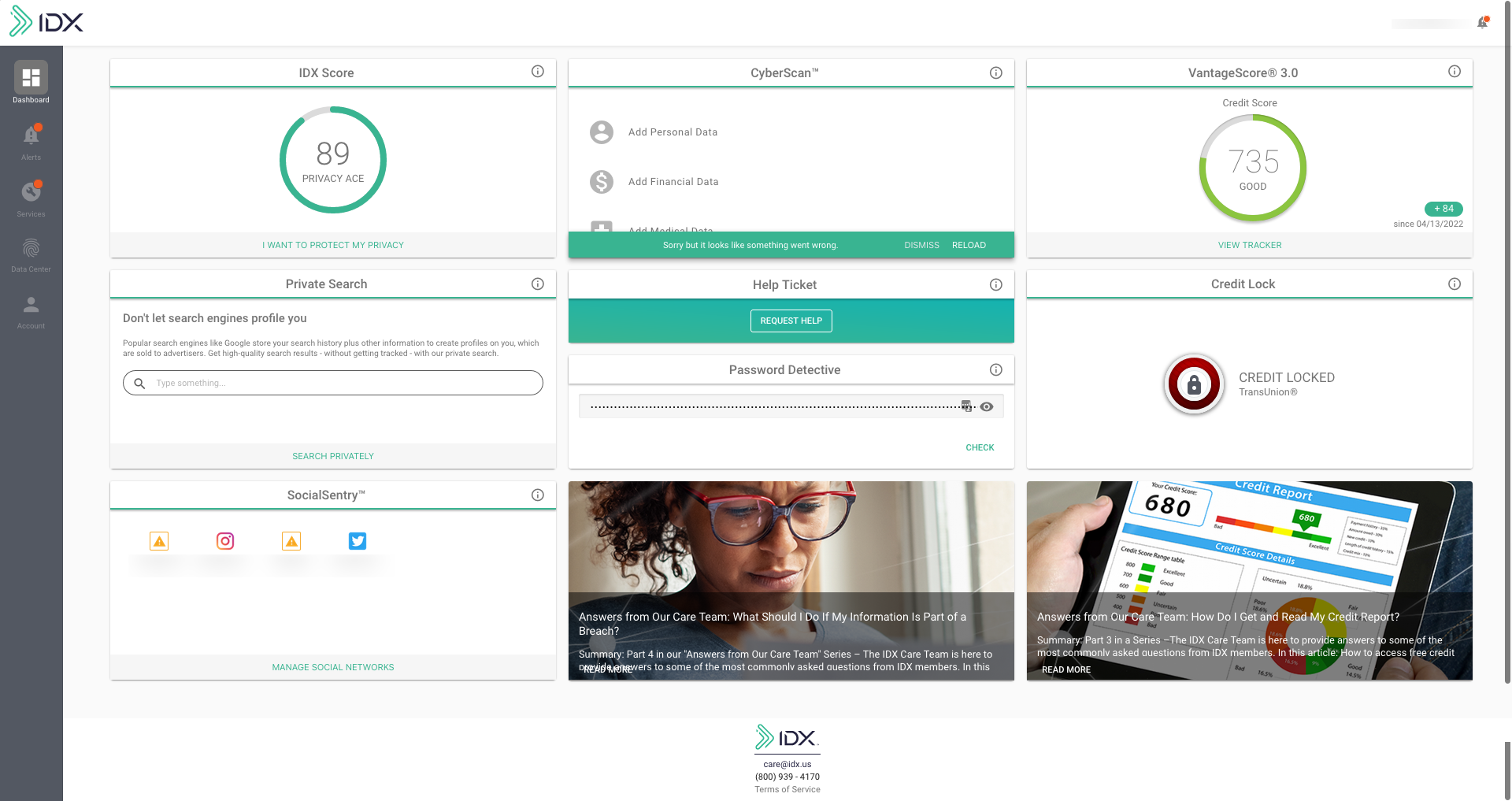 IDX Member Security Dashboard