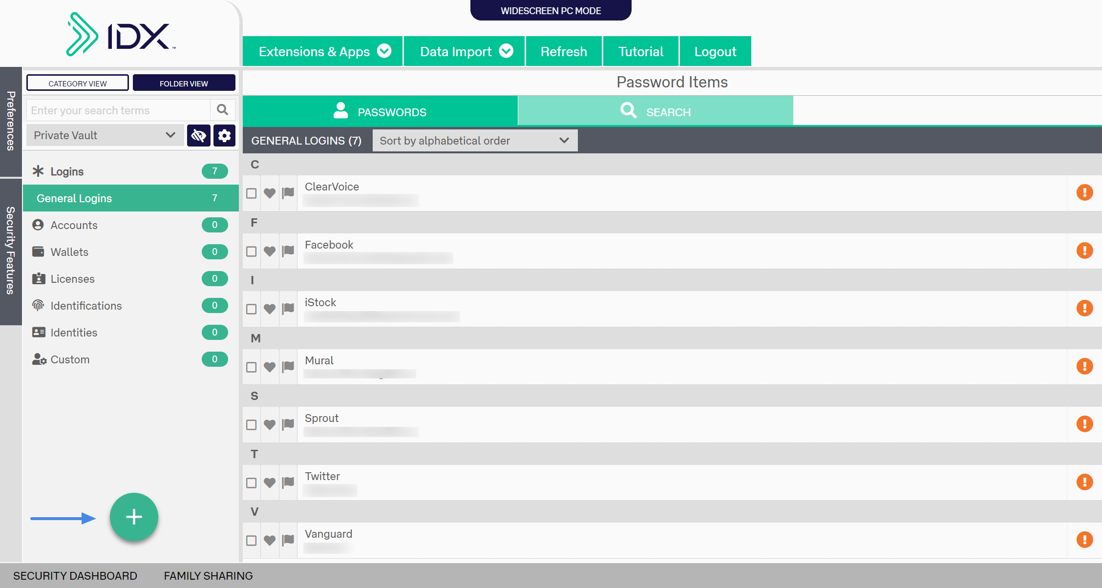 IDX Password Manager Dashboard Screenshot