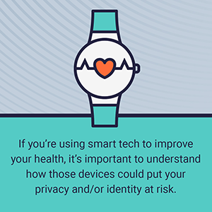 Infographic of a smart watch with personal health data top represent consumer privacy risks