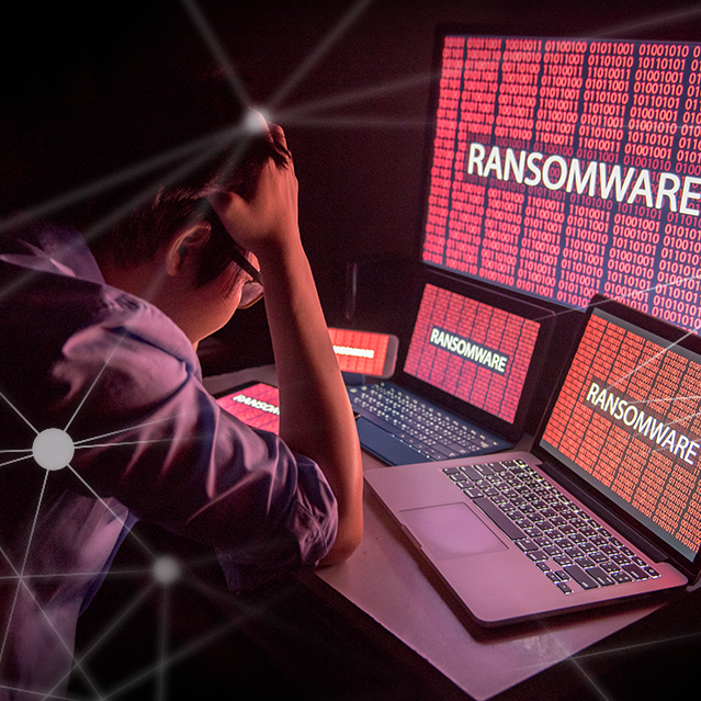 Man experiencing a russian ransomware cyber attack