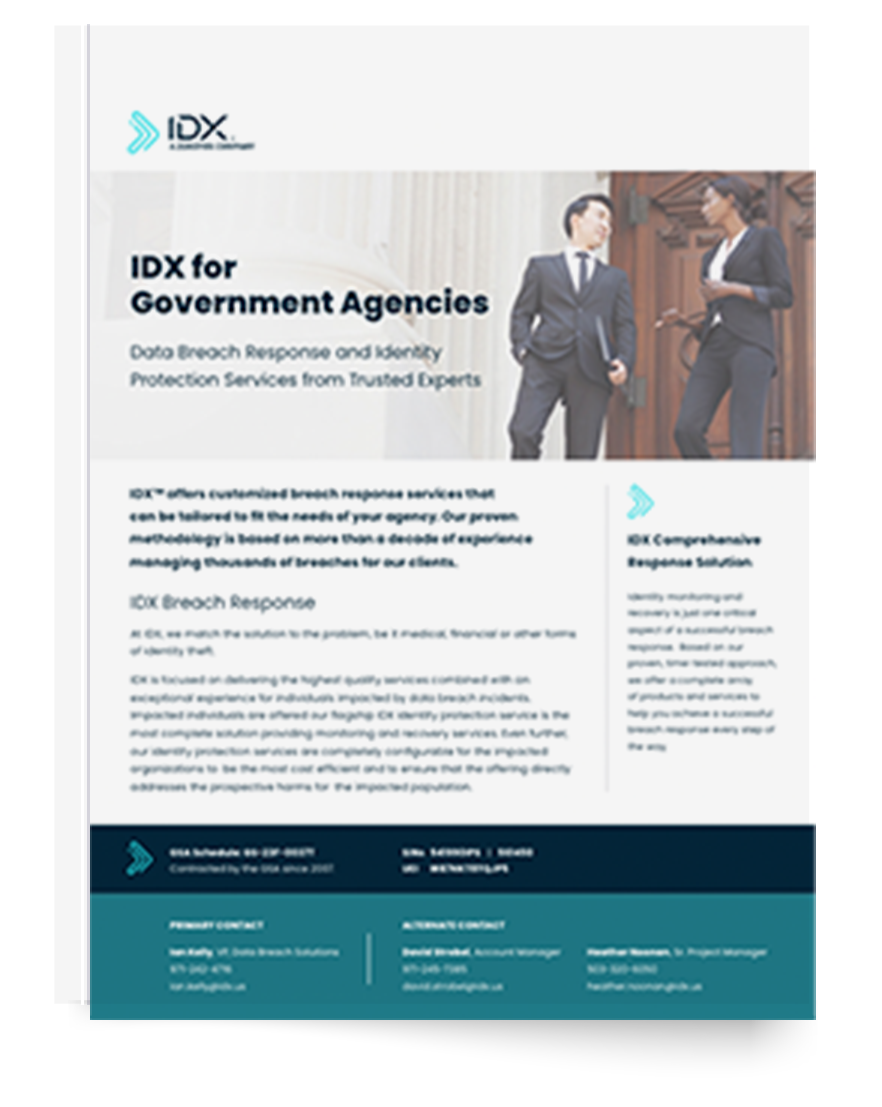 Image of the front of IDX's Federal Capabilities Statement