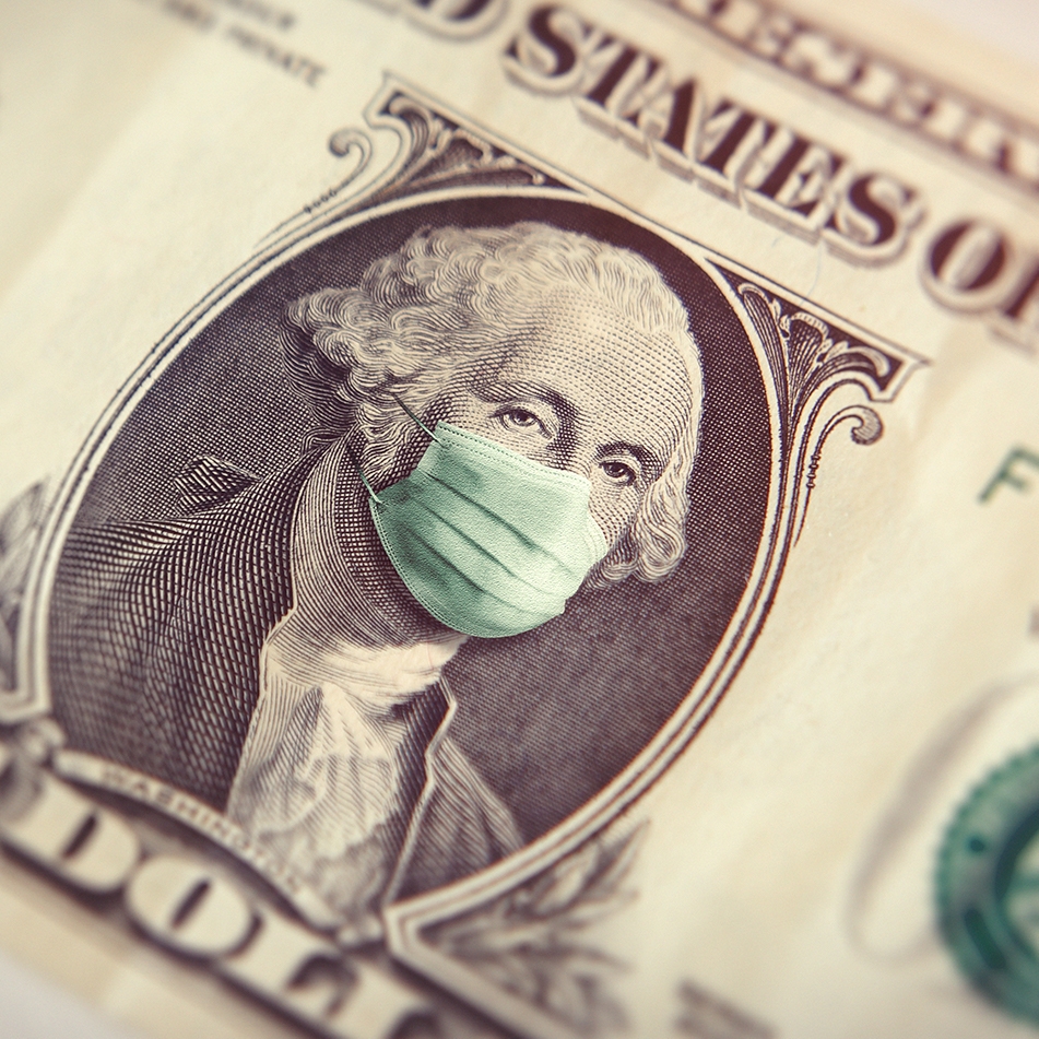 Image of dollar bill with a facemask to represent finacial wellness durring a pandemic