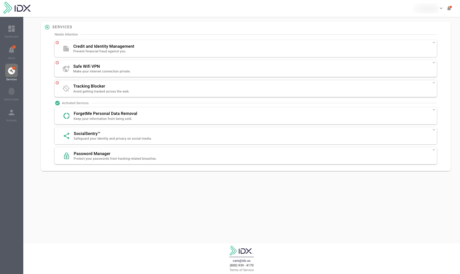 IDX identity thefy and privacy protection services page