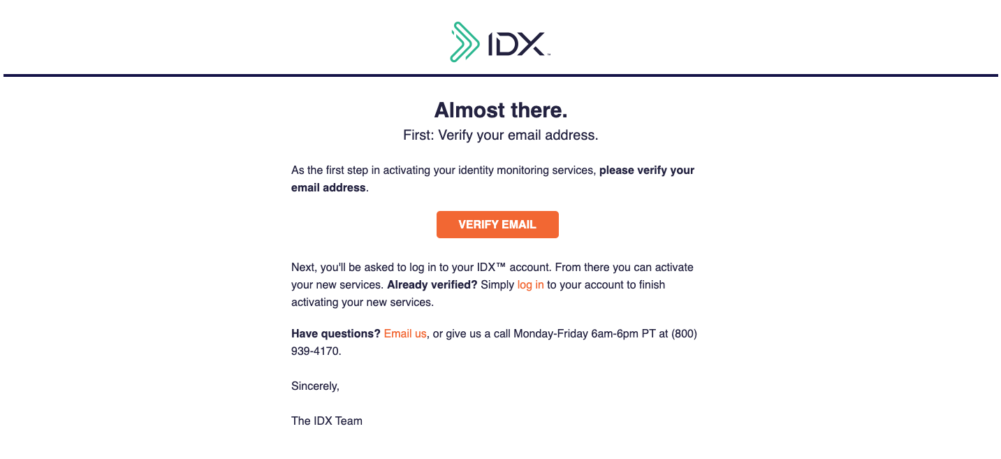 Verify IDX account email