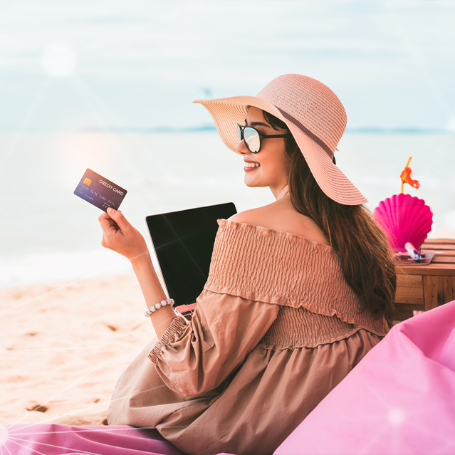 Woman Working on a Beach