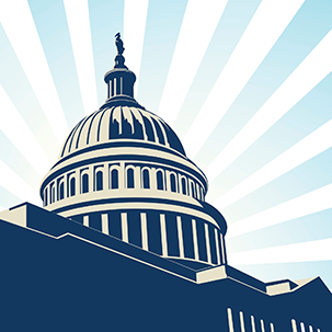 Illustration of the capitol building to represent CCPA, COVID-19, and Federal Law