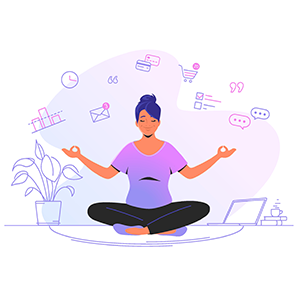 Illustration of woman doing yoga at work to represent the increased privacy and identity risks of WFH and how HR managers and employers can help